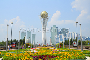 Architecture of Astana in Green water boulevard