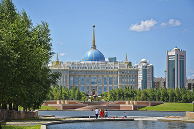 View on the Akorda from Pyramida's park, Astana