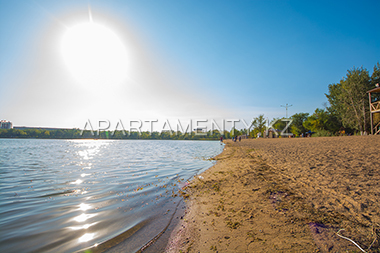 Lake in the park, Karaganda, catamarans and boats in Central park